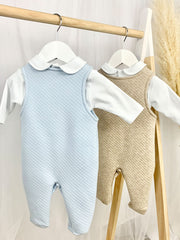Quilted Bunny Dungaree Babygrow Outfit Set - 2 Colours