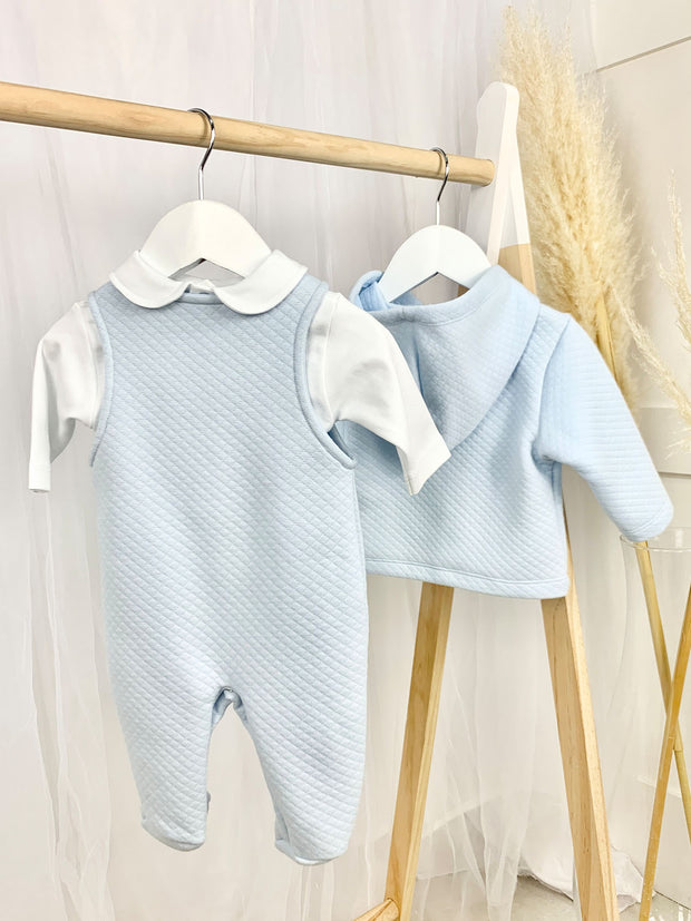 Quilted Bunny Dungaree Babygrow Outfit Set - 2 Colours