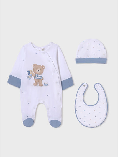 Mayoral Baby Boy Blue & White Teddy Babygrow Gift Set