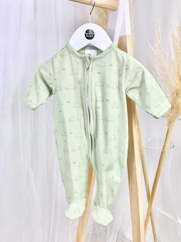Green Elephant Print Sleepsuit