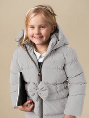 Grey Matte Puffer Jacket with Bow