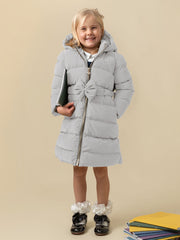 Grey Matte Puffer Jacket with Bow