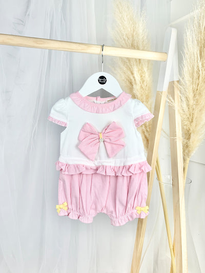 Baby Girl Pink Stripped Romper with Bow