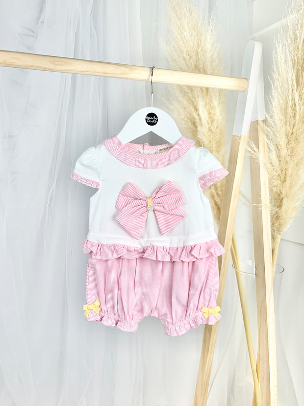 Baby Girl Pink Striped Romper with Bow