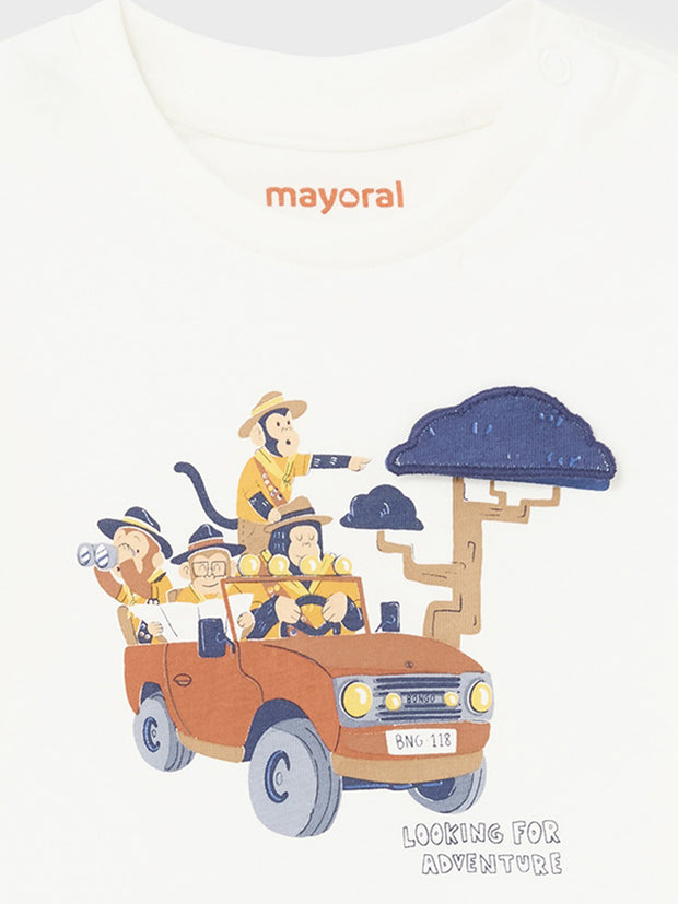 Mayoral Toddler Boy Cream Long Sleave Monkey Adventure Top