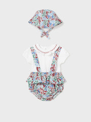Mayoral Baby Girl Floral Dungaree & Sunhat Outfit Set - 2 Colours