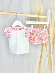 Baby Girl White & Pink Floral Short Set