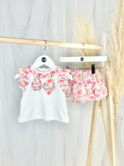 Baby Girl White & Pink Floral Short Set