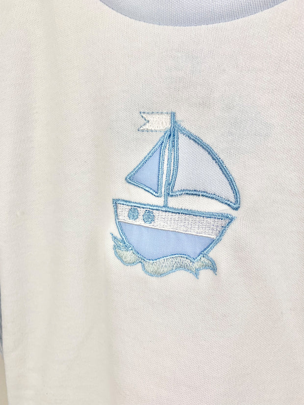 Toddler Boy White and Blue Stripe Boat Short Set