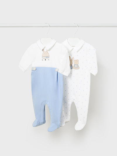Mayoral Baby Boy Blue Bunny Babygrows - 2 Pack