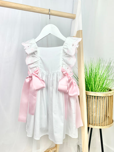 Girls White Flower Dress With Bows