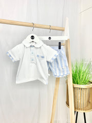 Baby Boy White Top & Stripe Short Set