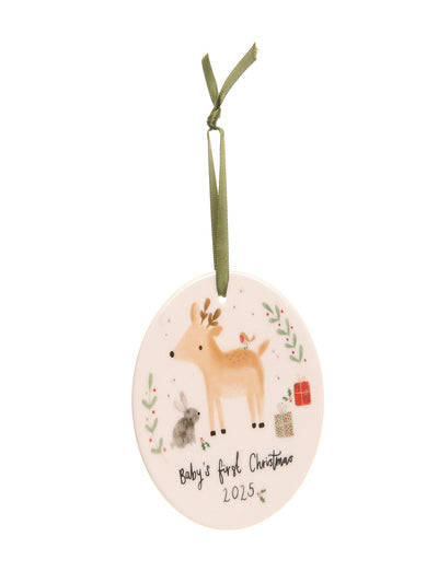 'Babys First Christmas 2025' Reindeer Ceramic Ornament