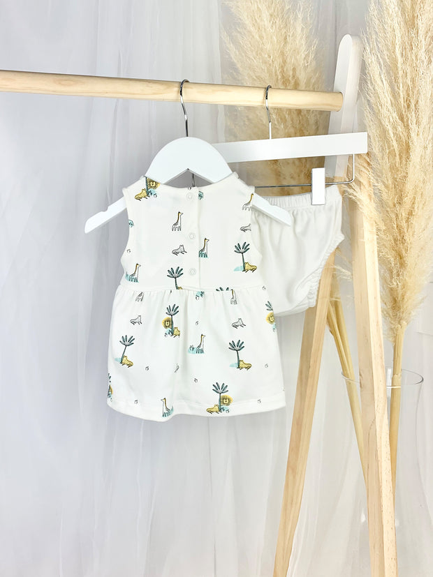 Baby Girl White Safari Dress Set