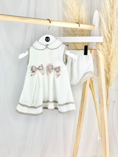 Baby Girl Satin Bow Knitted Dress Set