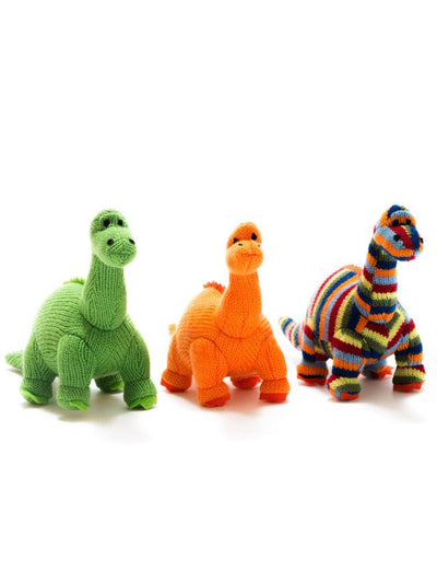 Small Green Knitted Diplodocus Dinosaur Rattle