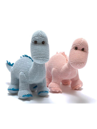 Organic Blue & Pink Knitted Diplodocus Rattle