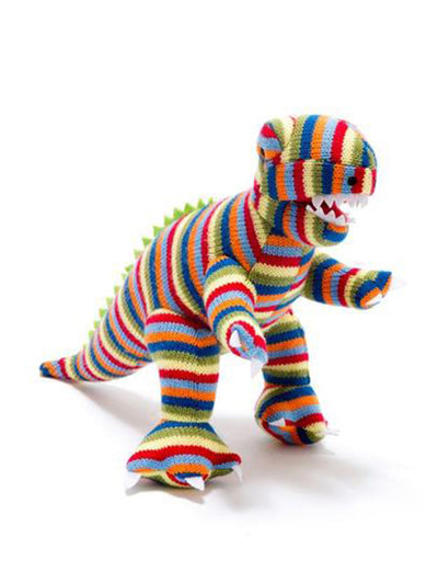 Small Striped Knitted T Rex Rattle