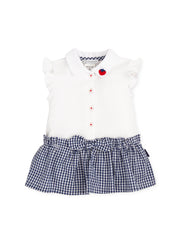 Tutto Piccolo Baby Girl White and Navy Checked Dress