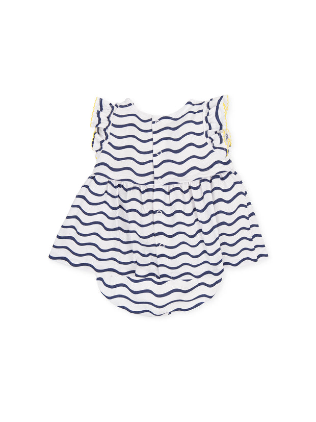 Tutto Piccolo Baby Girl White and Navy Pattern Dress