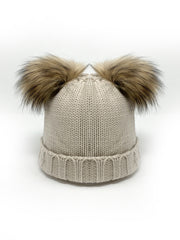 Kids Knitted Faux Fur Double Pom Pom Hat