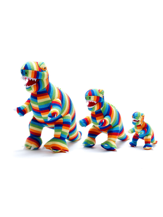 Knitted T Rex Bold Stripe Toy