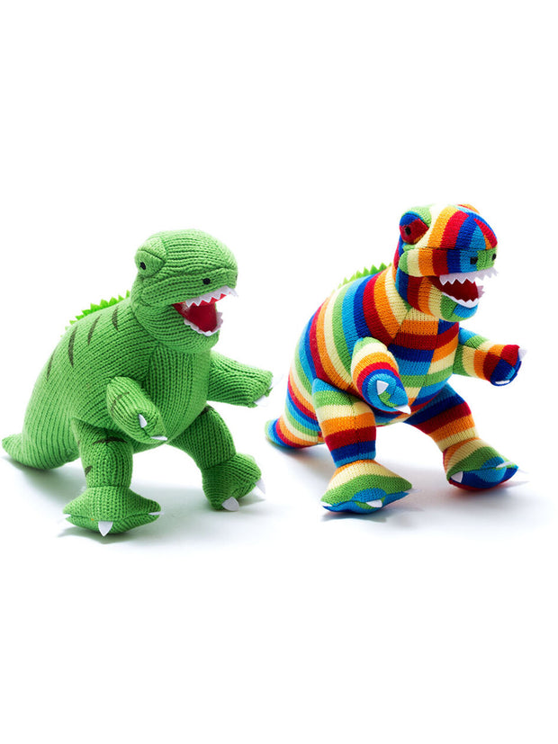 Knitted T Rex Bold Stripe Toy
