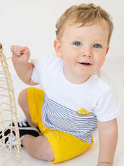 Tutto Piccolo Baby Boy Navy and Yellow Stripe Outfit Set