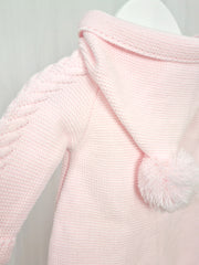 Pink Knitted Pramsuit with Pom Pom Hood