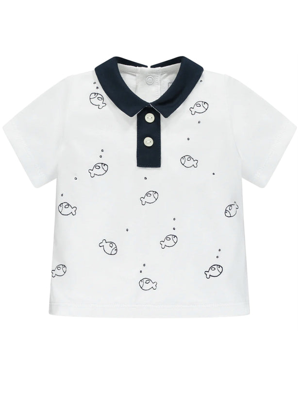 Emile et Rose Deacon White and Navy Fish Short Set with Hat