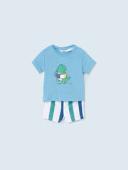 Baby Boy Blue Stripe Dinosaur Top and Swimming Shorts Set