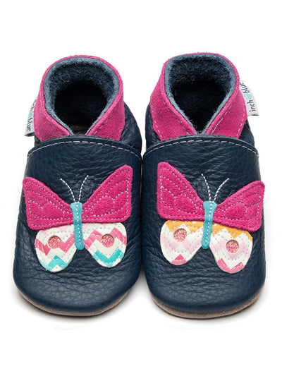 Navy and Pink Butterfly Soft Shoes