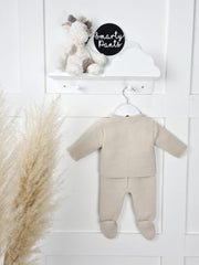Taupe Knitted Pom Pom Jacket and Trouser Set