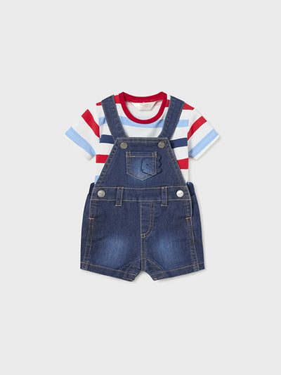 Mayoral Baby Boy Stripe Top with Denim Dungarees Outfit Set - 2 Colours