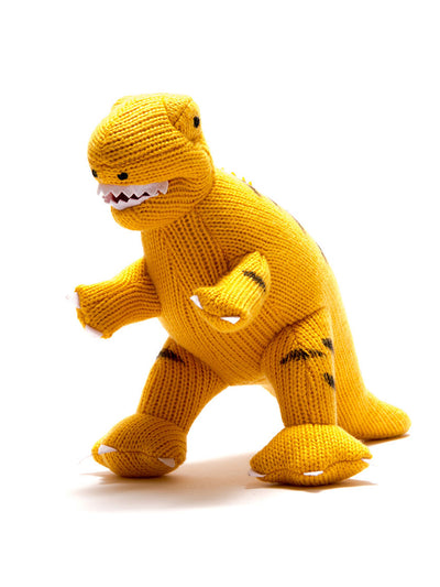 Small Yellow Knitted T Rex Rattle